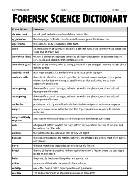 forensic science terms and definitions
