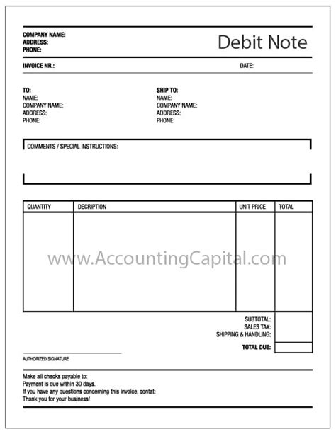 form debit note
