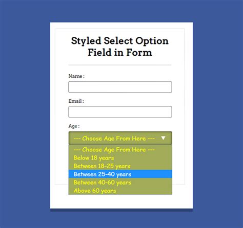 form select option in html