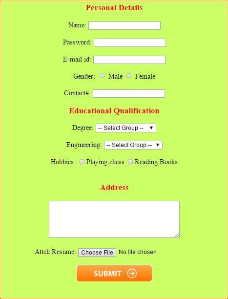 form tag in html with example