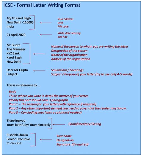 formal and informal letter format class 9 icse