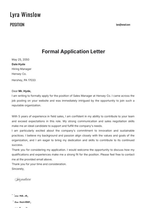 formal application letter