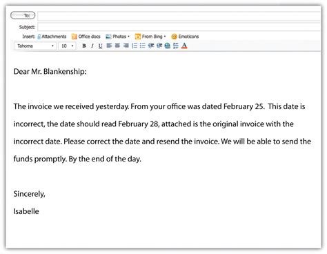 formal email format for sending attachment