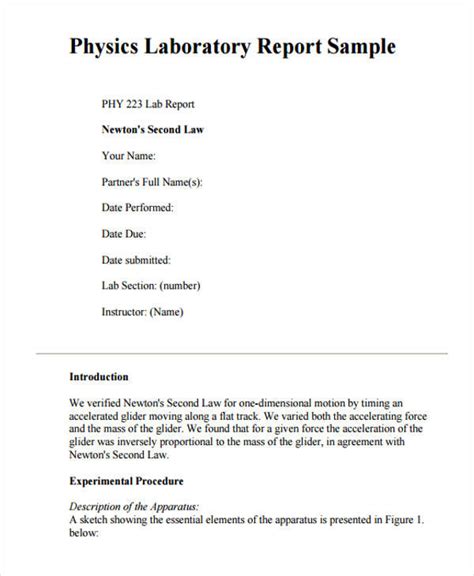 formal lab report example physics