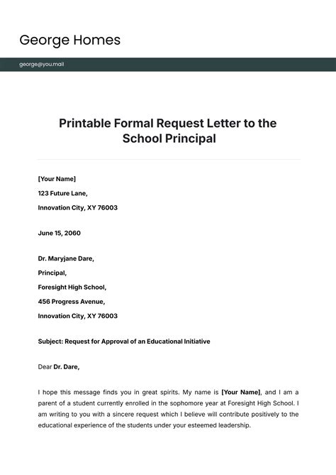 formal letter format for request to principal