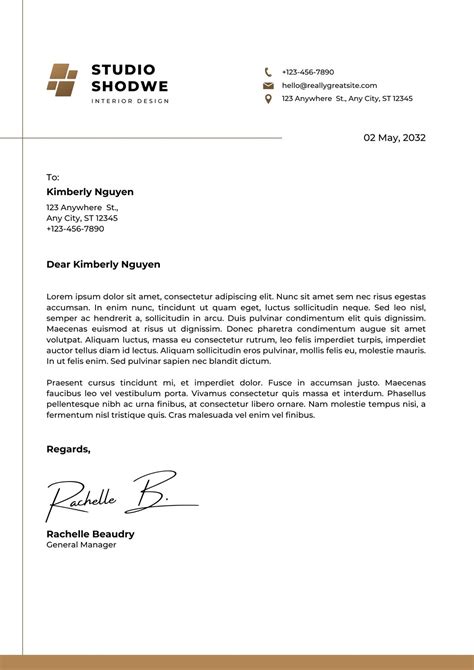 Letter header format