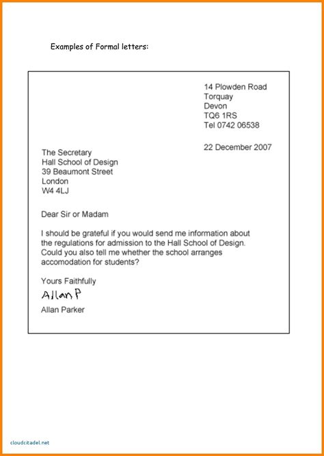 formal letter in english format