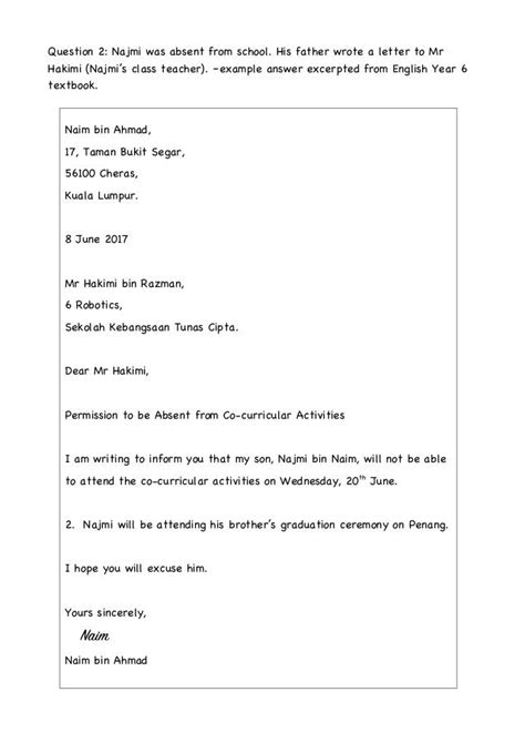 formal letter questions with answers
