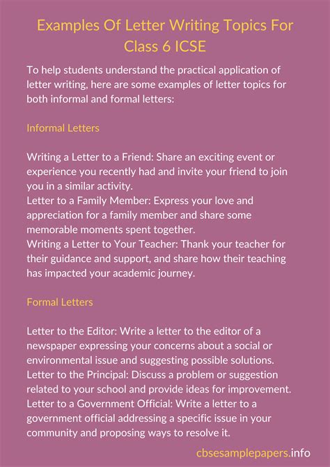 formal letter topics for class 6 icse with answers
