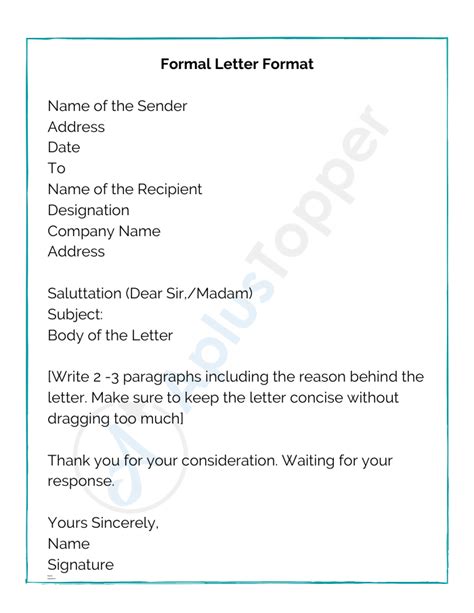 formal letter writing format for students class 10