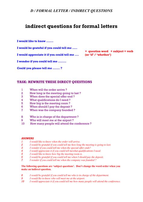formal letter writing questions with answers