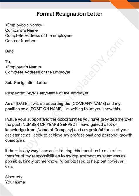 formal resignation letter sample template