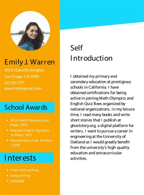 format for self introduction for students