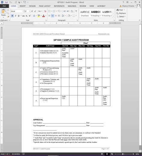 format of audit program