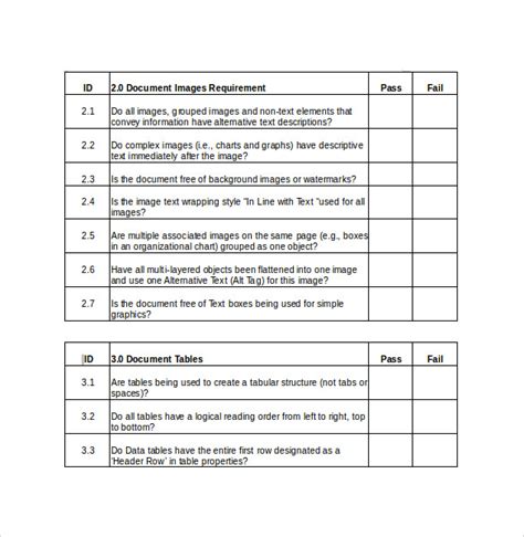 format of checklist in word