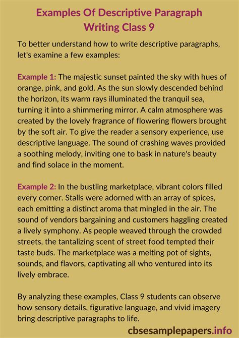 format of descriptive paragraph class 9