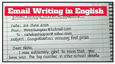 format of email writing in english for class 11