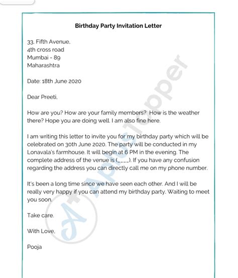 format of informal letter for class 7th