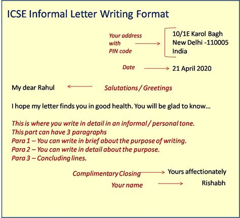 format of informal letter icse class 6