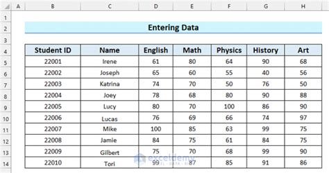 format of result sheet in excel