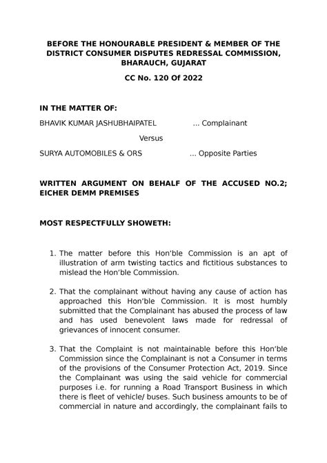 format of written arguments in criminal cases