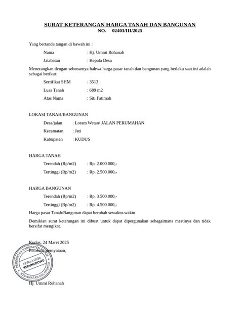 format surat keterangan harga