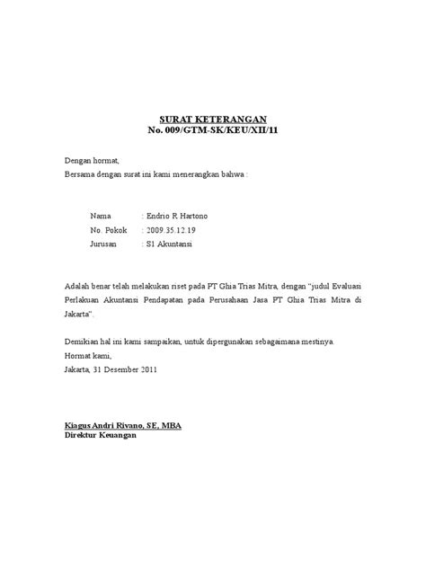 format surat keterangan riset
