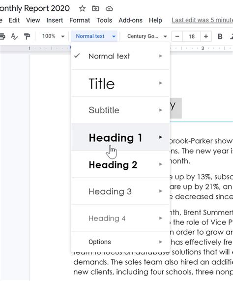 format table of contents google docs
