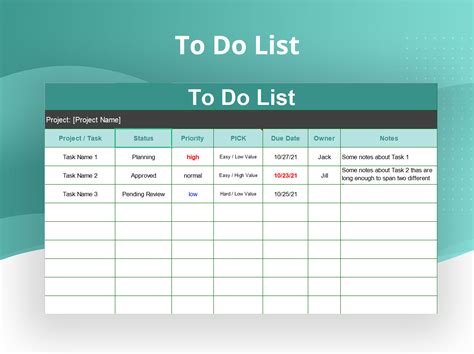 format to do list excel