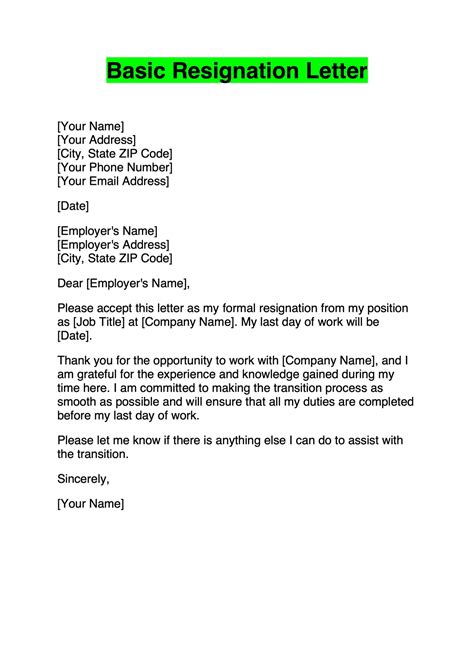 formatting a resignation letter