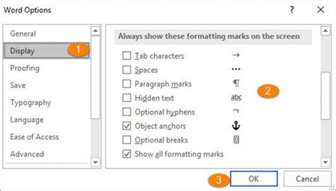 formatting marks in word definition