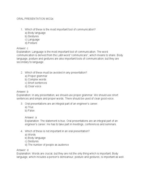 forms of oral presentation is mcq