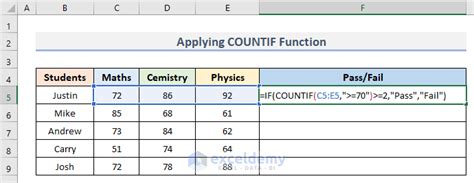 formula for calculating pass or fail in excel