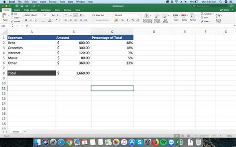 formula for calculating percentage in ms excel