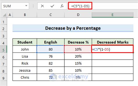 formula for finding percentage in ms excel