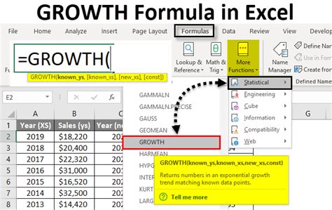 formula for growth in excel