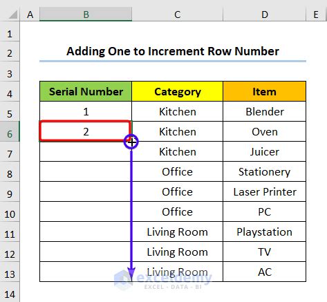 formula for increment in excel