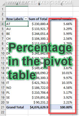 formula for percentage in excel pivot table