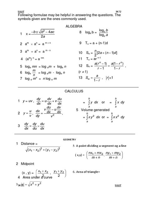 formula list add math spm