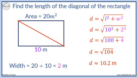formula to find area of rectangle with diagonal