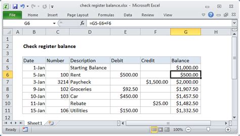 formula to find balance in excel