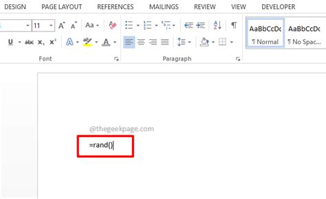 formula to generate random text in word