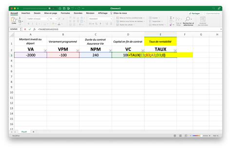 formule excel taux d'augmentation