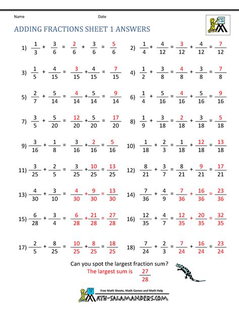 fraction addition problems with solutions