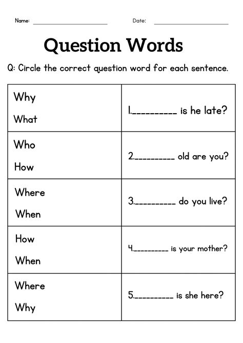 framing questions worksheet for class 2 with answers pdf