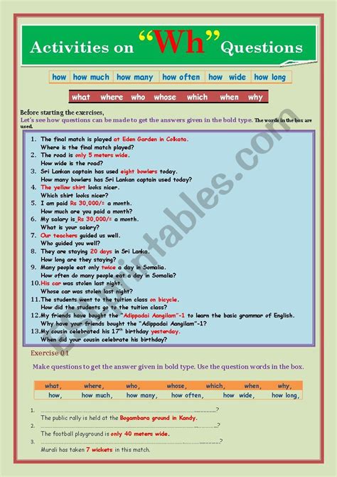 framing wh questions exercises