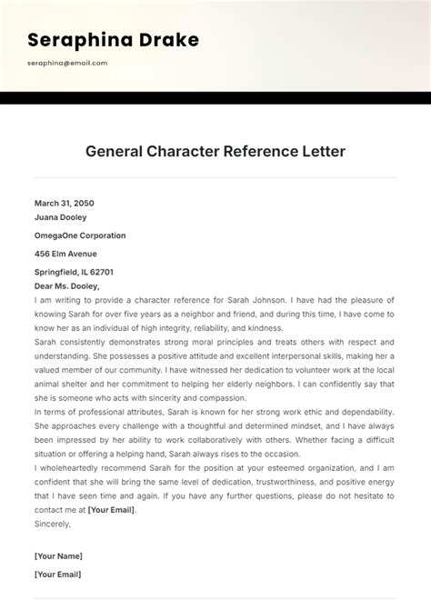 free character reference letter template word pdf