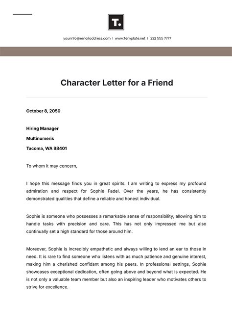 free character reference template for a friend