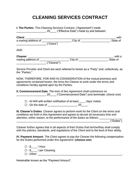 Free Cleaning Service Contract Template