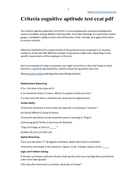 free cognitive aptitude test sample questions pdf